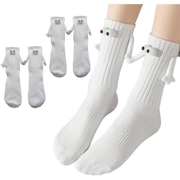 2 Pairs Magnetic Holding Hands Socks Funny Socks Gift for Lovers, Couple, Buddie - Picture 1 of 3